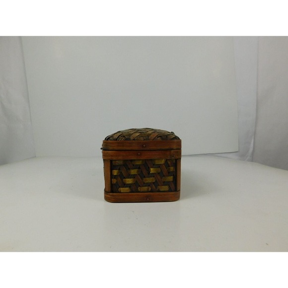 Vintage Bombay Set of 2 Nesting Wood Metal Woven Storage Boxes Hinged Lids Latch - Picture 13 of 16